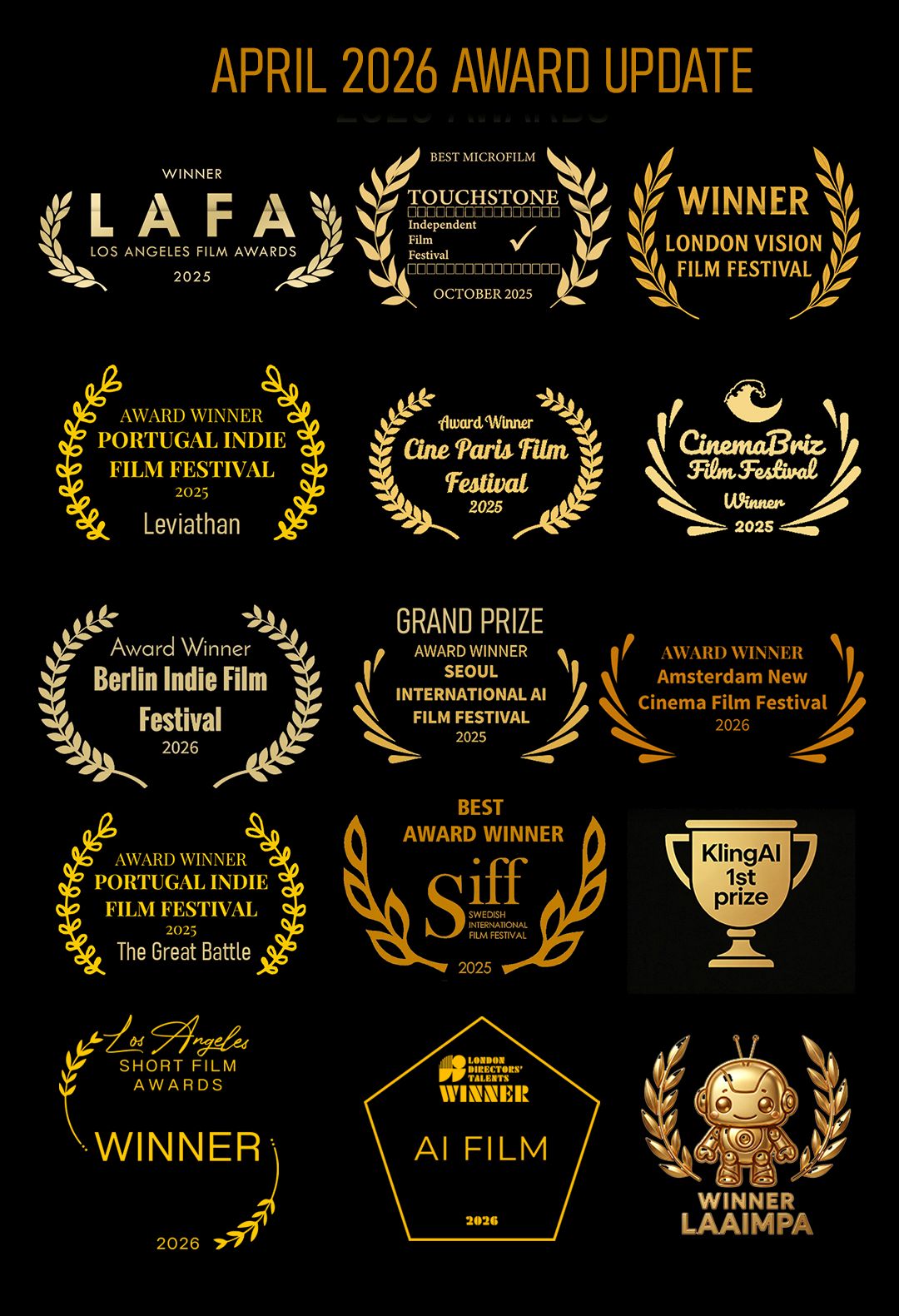 Updated Total AI Film Awards Achievements April 2026